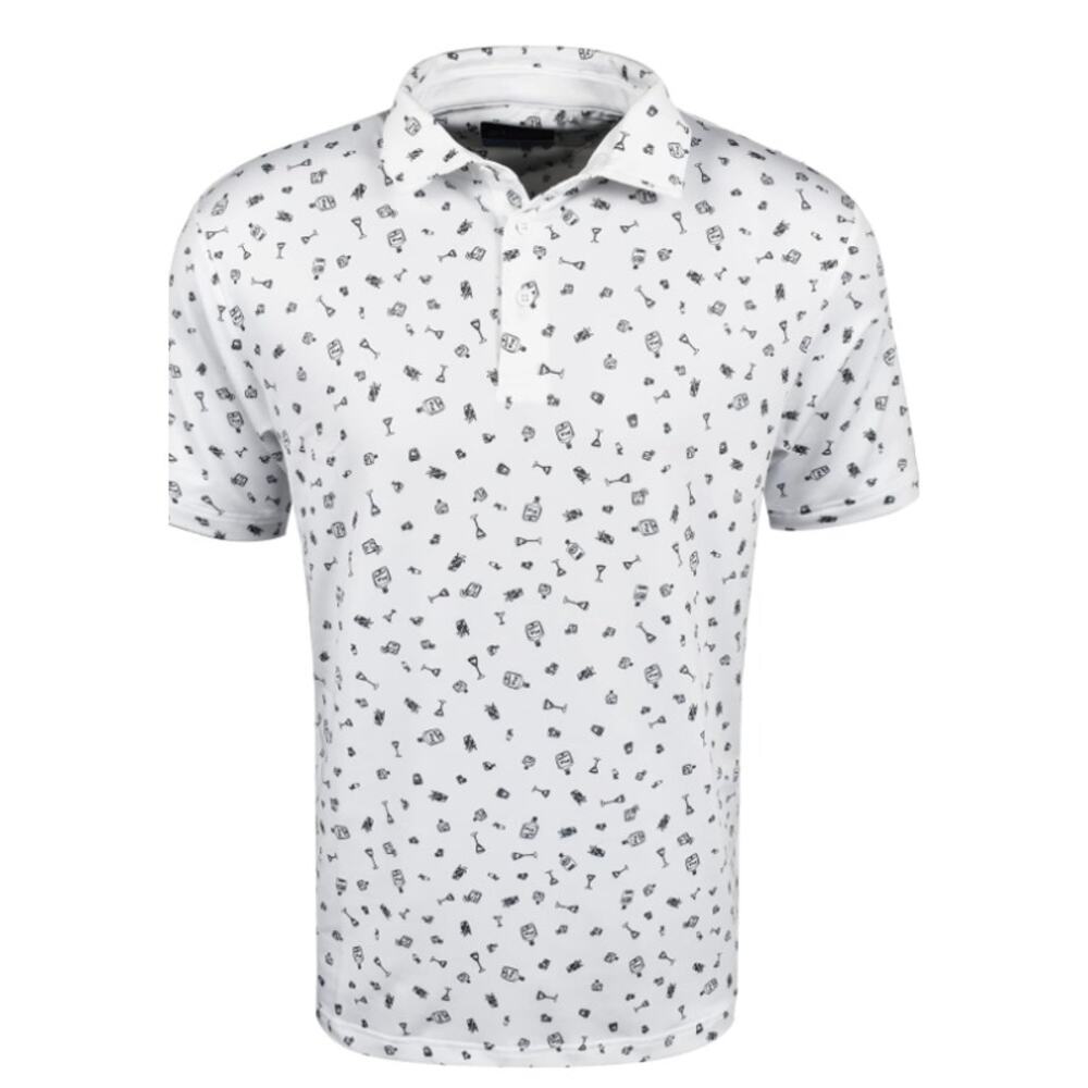 Etonic White Golf Shirt Navy Blue Polo Martini Glass Print Short Sleeves 3XL